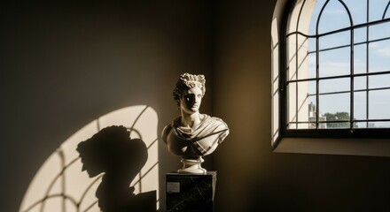 Classical Marble Bust in Elegant Niche with Light Rays