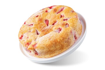 Cake with strawberries in a plate on a white isolated background