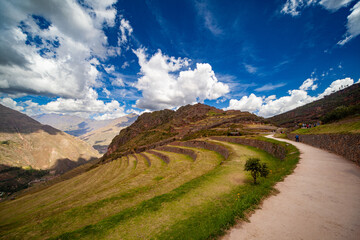 Ancient Agricultural Terraces in Machu Picchu, Incas Empire Lost Capital City, Peru