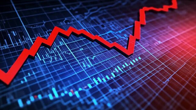 Financial Crisis: Red Downward Trend Line on Digital Chart