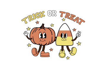 Trick or Treat Cute Pumpkin and Candy Corn Characters fall and Halloween Design
