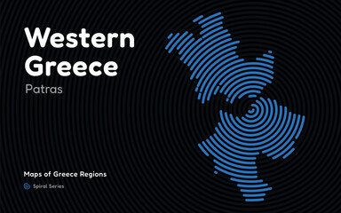 Spiral Line Pattern Map of Western Greece with Patras as the Capital