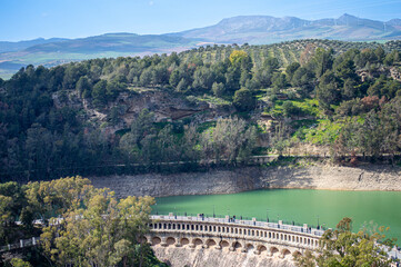 Fototapeta premium Guadalhorce reservoirs are group of six reservoirs on the middle course of the Guadalhorce River and two of its largest tributaries in Andalusia, Spain