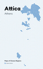Spiral Line Pattern Map of Attica Region with Athens as the Capital