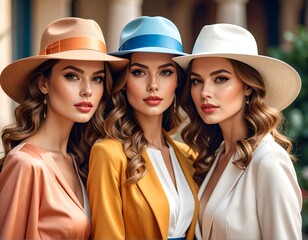 Three women in stylish hats