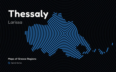 Spiral Line Pattern Map of Thessaly with Larissa as the Capital