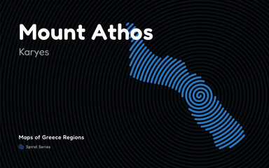 Spiral Line Pattern Map of Mount Athos – Autonomous Monastic Region of Greece
