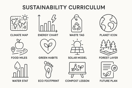 Sustainability curriculum icons for environmental education