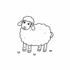 Obraz premium Coloring page, cartoon sheep standing in the grass with a friendly expression 
