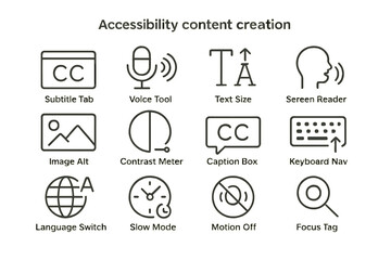 Accessibility tools for inclusive content creation icons on gradient background