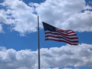 An American flag in the wind in Rockaway, New York - May 2025