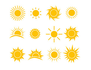 Sun icon set. Yellow sun star icons collection. Vector