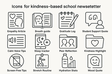 Fototapeta premium Kindness school newsletter icons for articles quotes and tips