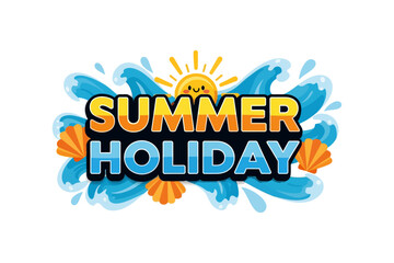 Summer Holiday Graphic with Waves and Sun Illustration