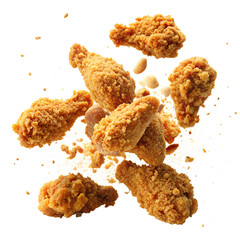 Crispy Fried Chicken Pieces In Mid Air With Golden Crust