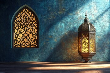 premium quality picture of islamic background lantern and mosque window