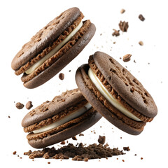 Three Chocolate Sandwich Cookies With Cream Filling