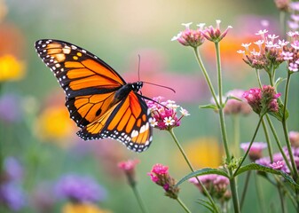 Fototapeta premium Monarch butterfly on vibrant pink flowers in garden
