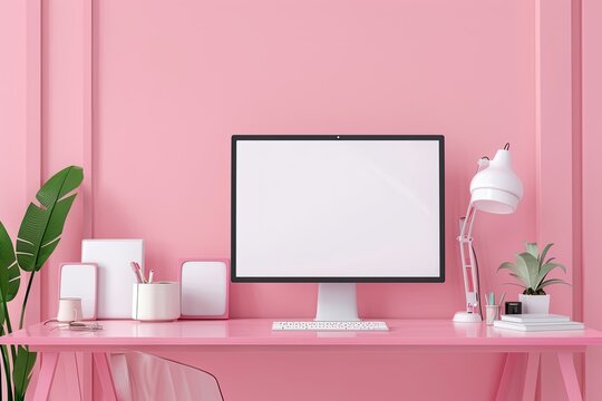 Vibrant Image of Pink Interior with Different Devices - Powered by Adobe