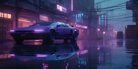 Fototapeta premium Neon Reflections in Futuristic City