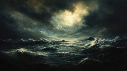 Fototapeta premium Stormy seas at night under a luminous moon