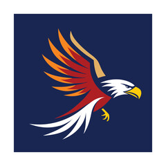Obraz premium Dynamic emblem of a flying eagle in bold colors against a dark blue background
