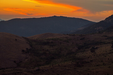 sunset over the Val d'Agri seen from Mount Volturino, Marsicovetere, Potenza, Basilicata, Italy