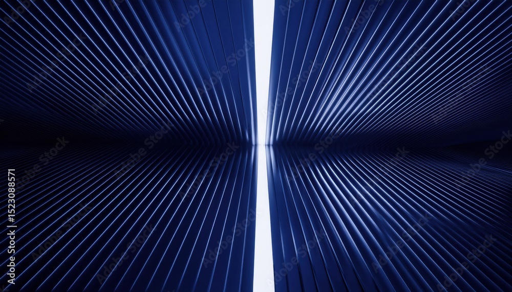 Aufkleber futuristic blue corridor with vertical light beams and ribbed texture for sci-fi concept design, dig