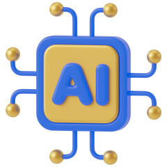 AI Chip 3d icon in cartoon plastic style minimal isolated on transparent white background, clipping path
 