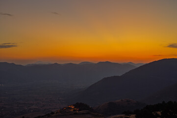 sunset over the Val d'Agri seen from Mount Volturino, Marsicovetere, Potenza, Basilicata, Italy