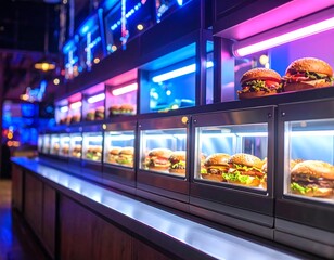 Display case with burgers