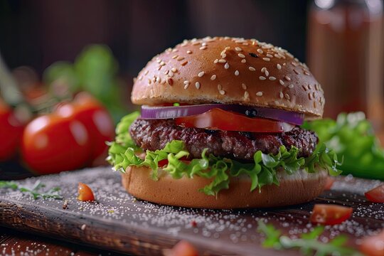 sharp image of burger for microwave with salad