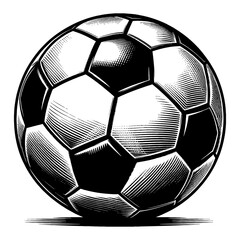 Isolated Classic Soccer Ball Detailed Vintage Engraving Style Black and White Outline Line Art Drawing