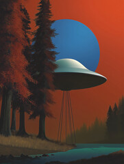 Pop art illustrations of UFOs
