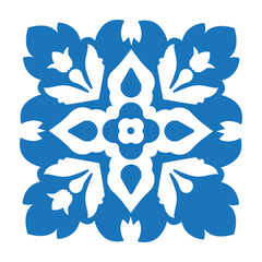 Oriental Folk Tile - Modern Wall Art - Ornate Blue Floral Tile