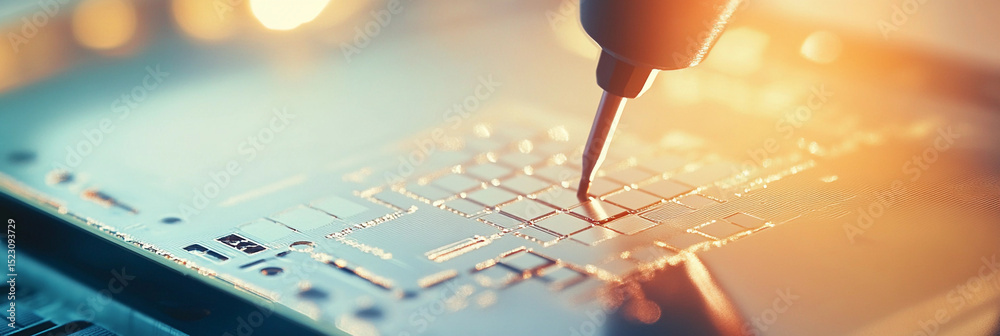 Poster Precision work on microchip during advanced electronics assembly Generative AI