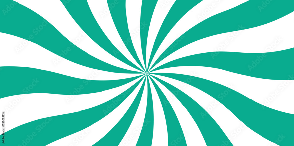 Leinwandbilder Abstract vibrant radial burst pattern consisting of alternating teal and white wavy rays. Spiraling motion effect, creating a hypnotic and energetic visual similar to a psychedelic or vintage pop-art 