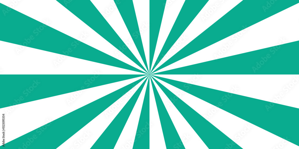 Poster abstract vibrant radial burst pattern consisting of alternating teal and white wavy rays. spiraling 