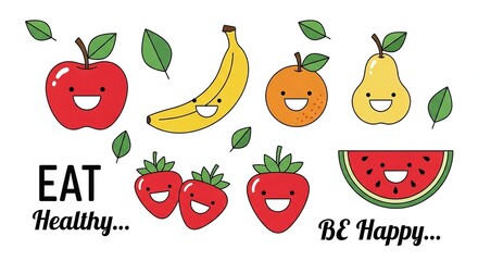 Smiling Fruits isolated on white background