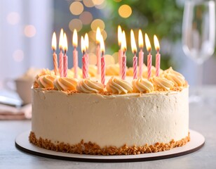 Birthday cake with lit candles (1)