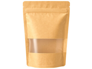 Plakat Kraft paper stand-up pouch with transparent window on white background, cut-out