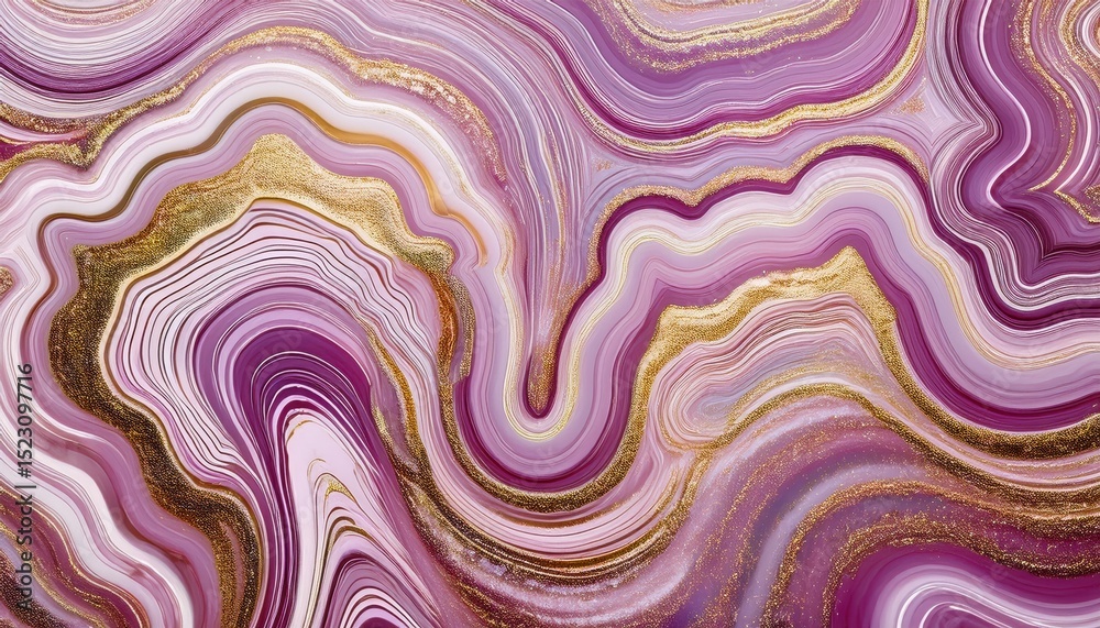 Poster vibrant pink and gold marble pattern with fluid lines and shimmering textures for luxury branding, w
