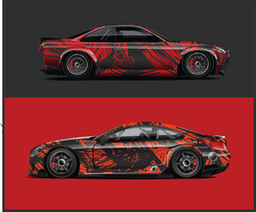 Two Sport Cars with Abstract Red and Black Designs