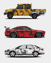 Three Unique Car Wraps Designs with Abstract Patterns