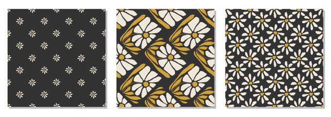 Set of trendy minimalist seamless botanical pattern with abstract creative hand drawn composition