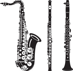 Woodwind Musical Instruments Silhouette Vector Art