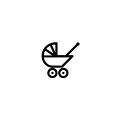 Outline stroller rolls baby in minimalist white scene design