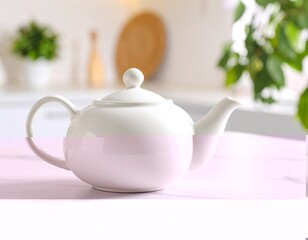 White teapot on a light pink surface