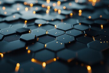 Fototapeta premium Abstract hexagonal pattern with luminous elements in dark tones