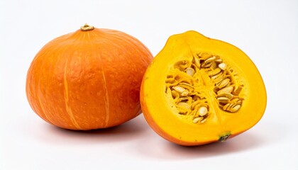 Pumpkins on Isolated White Background – Orange Winter Squash with Thick Skin and Seed Interior